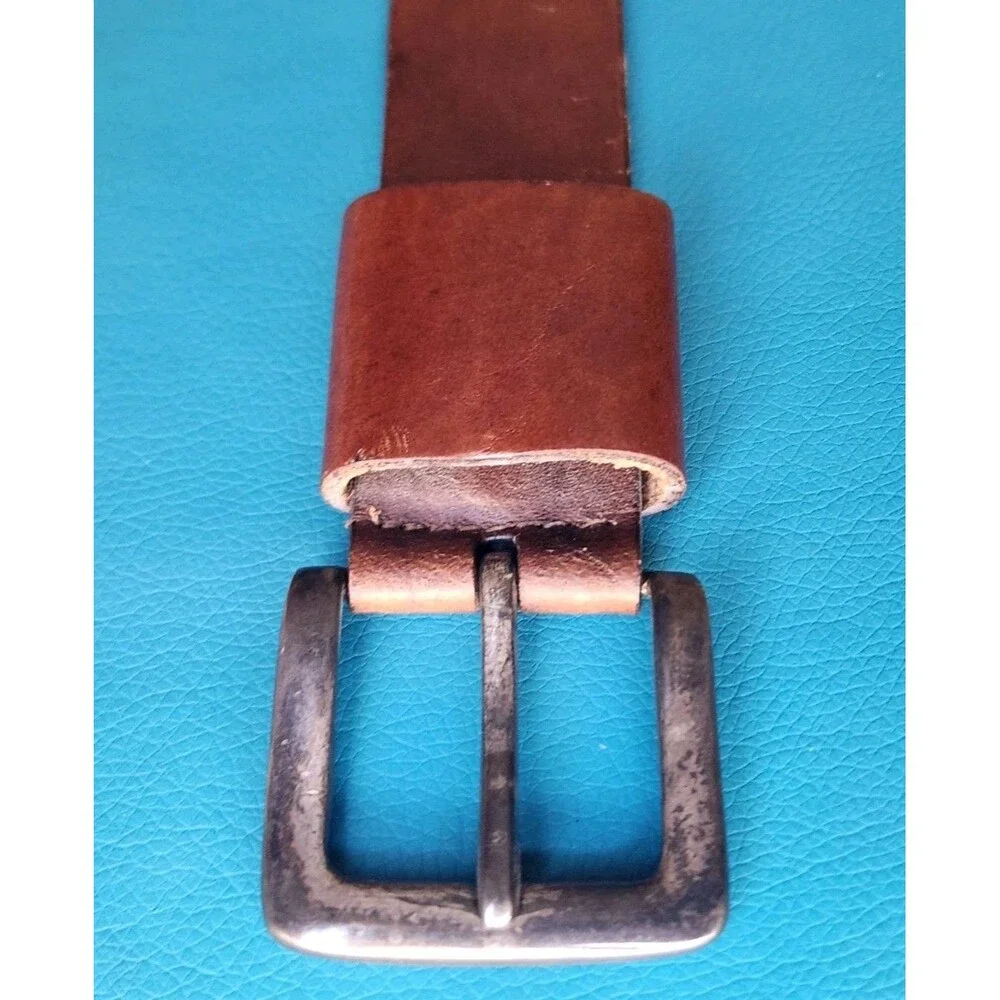 Men's Brown Genuine Leather Casual Dress Belt w/ Silver Tone Buckle 28-32 32in S